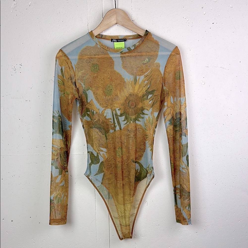 Zara Vincent Van Gogh Sunflowers Sheer Bodysuit